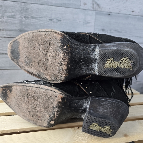 Dan Post Mid Calf Suede Leather Fringe Western Black Boots Size 6 - Picture 13 of 16